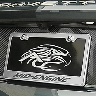 ACC® - Brushed License Plate Frame with Black Carbon Fiber Mid-Engine Logo