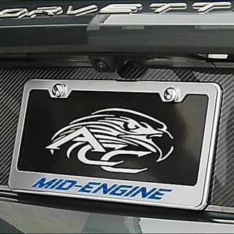 ACC® - Brushed License Plate Frame with Blue Carbon Fiber Mid-Engine Logo