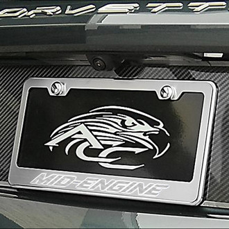 ACC® - Brushed License Plate Frame with White Carbon Fiber Mid-Engine Logo