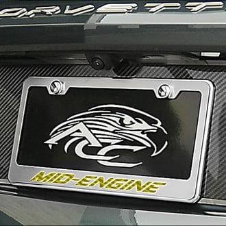 ACC® - Brushed License Plate Frame with Yellow Carbon Fiber Mid-Engine Logo