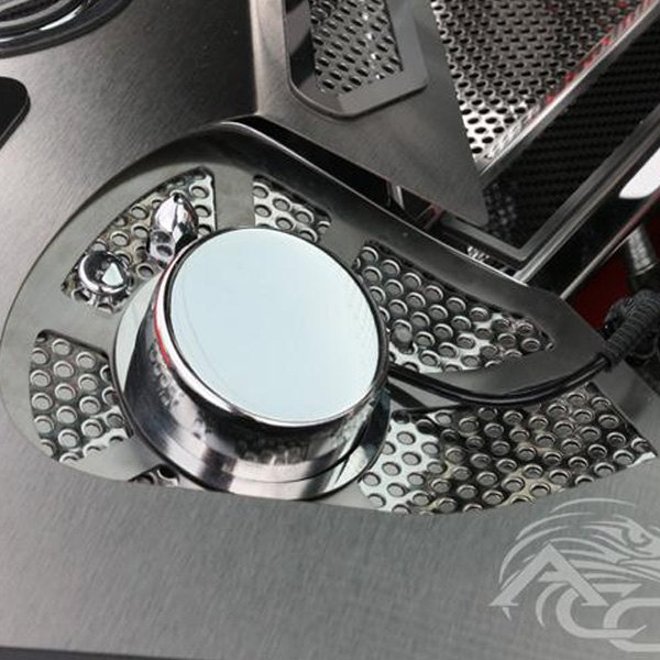 American Car Craft® - Brushed Shock Tower Covers with Perforated Inserts