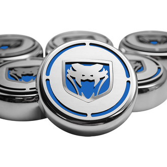 ACC® - Chrome Cap Cover Set with MOPAR Blue Solid Fangs Logo