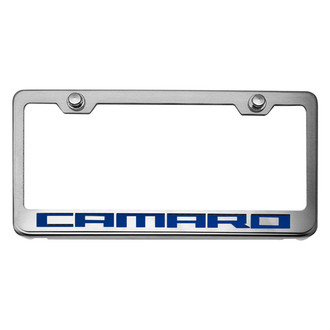 ACC® - Brushed License Plate Frame with Dark Blue Solid Camaro Logo