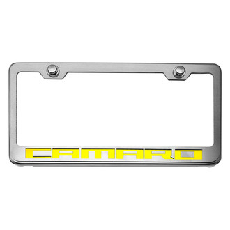 ACC® - Brushed License Plate Frame with Yellow Solid Camaro Logo