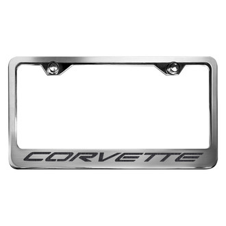 ACC® - GM Licensed Series Style 2 Polished / Brushed License Plate Frame with Brushed Black Corvette Logo