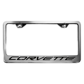 ACC® - GM Licensed Series Style 2 Polished / Brushed License Plate Frame with Black Solid Corvette Logo