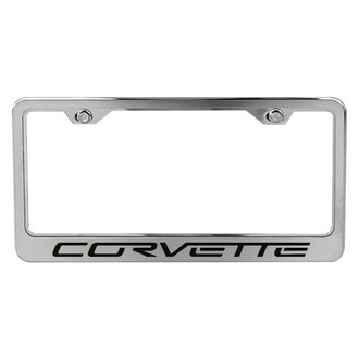 ACC® - Brushed License Plate Frame with Black Solid Corvette Logo