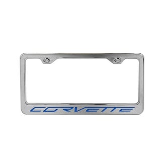 ACC® - Brushed License Plate Frame with Blue Carbon Fiber Corvette Logo