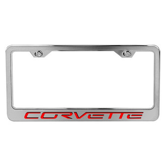 ACC® - Brushed License Plate Frame with Bright Red Solid Corvette Logo