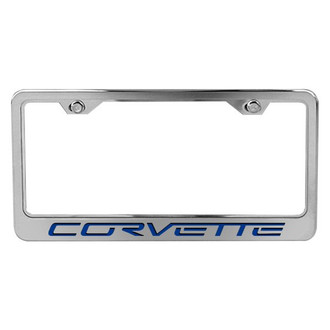 ACC® - Brushed License Plate Frame with Dark Blue Solid Corvette Logo