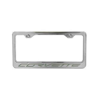 ACC® - Brushed License Plate Frame with Green Carbon Fiber Corvette Logo