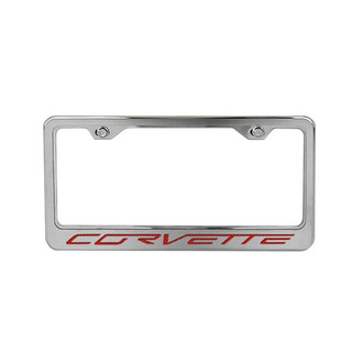 ACC® - Brushed License Plate Frame with Red Carbon Fiber Corvette Logo