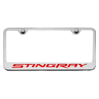 ACC® - GM Licensed Series Brushed License Plate Frame with Bright Red Solid Stingray Logo