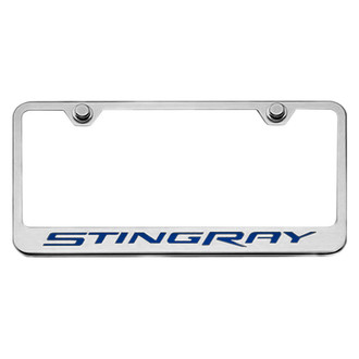 ACC® - GM Licensed Series Brushed License Plate Frame with Dark Blue Solid Stingray Logo