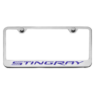 ACC® - GM Licensed Series Brushed License Plate Frame with Purple Carbon Fiber Stingray Logo
