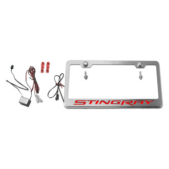 ACC® - GM Licensed Series Brushed License Plate Frame with Stingray Logo and Red Illuminated