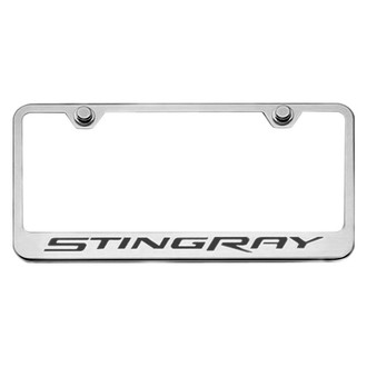 ACC® - GM Licensed Series Brushed License Plate Frame with Black Solid Stingray Logo
