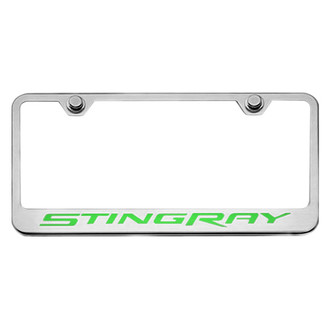 ACC® - GM Licensed Series Brushed License Plate Frame with Synergy Green Solid Stingray Logo