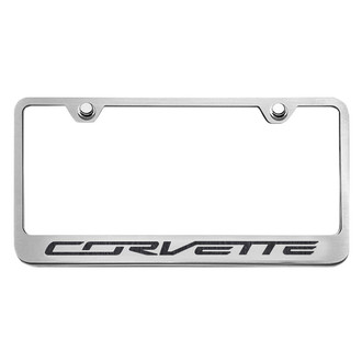 ACC® - GM Licensed Series Brushed License Plate Frame with Script Corvette Logo