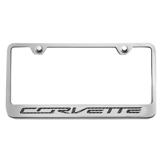 ACC® - GM Licensed Series Brushed License Plate Frame with Script Black Carbon Fiber Corvette Logo