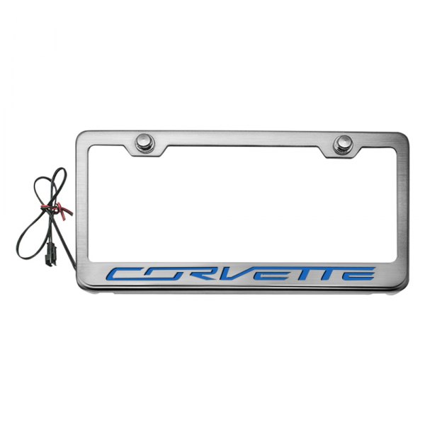 American Car Craft® - GM Licensed Series License Plate Frame with Script Corvette Logo Illuminated