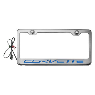 ACC® - GM Licensed Series Brushed License Plate Frame with Script Corvette Logo and Illuminated