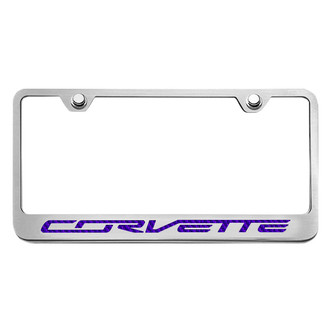ACC® - GM Licensed Series Brushed License Plate Frame with Script Purple Carbon Fiber Corvette Logo