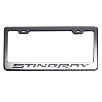 ACC® - GM Licensed Series Brushed License Plate Frame with Black Solid Stingray Logo