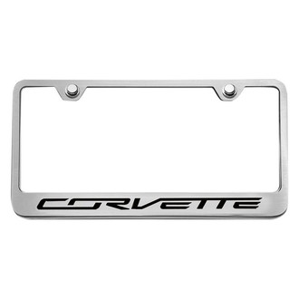 ACC® - GM Licensed Series Black / Brushed License Plate Frame with Black Solid Corvette Logo