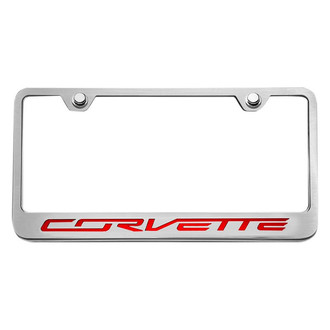 ACC® - GM Licensed Series Black / Brushed License Plate Frame with Bright Red Solid Corvette Logo