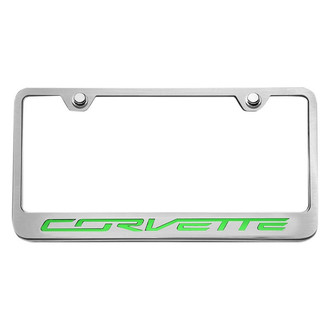 ACC® - GM Licensed Series Black / Brushed License Plate Frame with Synergy Green Solid Corvette Logo