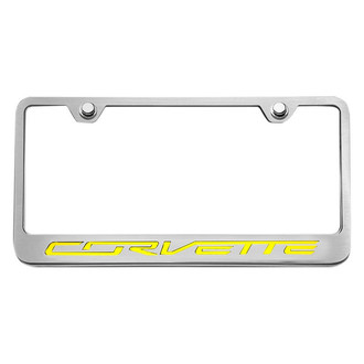 ACC® - GM Licensed Series Black / Brushed License Plate Frame with Yellow Solid Corvette Logo