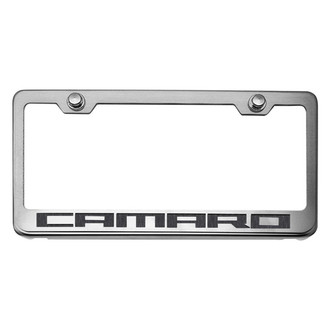 ACC® - Brushed License Plate Frame with Brushed Black Camaro Logo