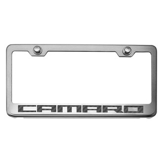 ACC® - Brushed License Plate Frame with Black Carbon Fiber Camaro Logo