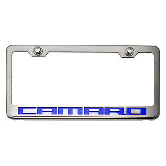 ACC® - Brushed License Plate Frame with Blue Carbon Fiber Camaro Logo