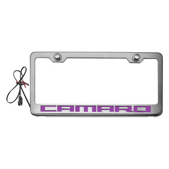 ACC® - Brushed License Plate Frame with Camaro Logo and Purple Illuminated