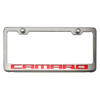 ACC® - Brushed License Plate Frame with Red Carbon Fiber Camaro Logo