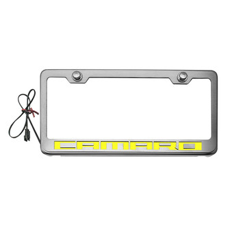ACC® - Brushed License Plate Frame with Camaro Logo and Yellow Illuminated