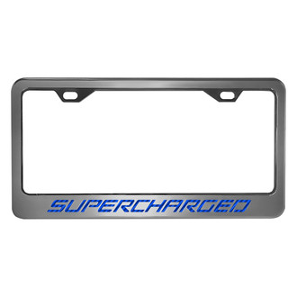 ACC® - Brushed License Plate Frame with Blue Carbon Fiber Supercharged Logo