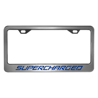 ACC® - Brushed License Plate Frame with Dark Blue Solid Supercharged Logo