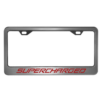 ACC® - Brushed License Plate Frame with Garnet Red Solid Supercharged Logo