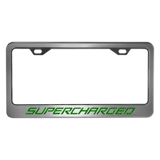 ACC® - Brushed License Plate Frame with Green Carbon Fiber Supercharged Logo