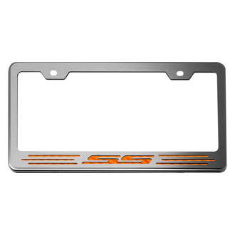 ACC® - GM Licensed Series Brushed License Plate Frame with Orange Carbon Fiber SS Logo