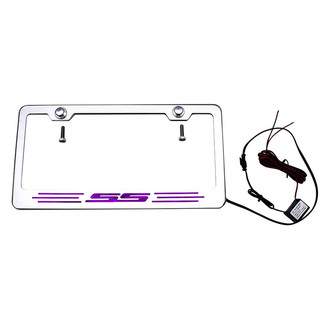 ACC® - GM Licensed Series Brushed License Plate Frame with SS Logo and Purple Illuminated
