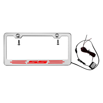 ACC® - GM Licensed Series Brushed License Plate Frame with SS Logo and Red Illuminated