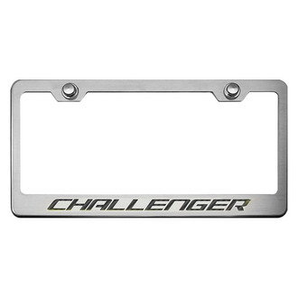 ACC® - MOPAR Licensed Series Brushed License Plate Frame with Black Carbon Fiber Challenger Logo
