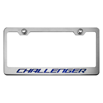 ACC® - MOPAR Licensed Series Brushed License Plate Frame with Blue Carbon Fiber Challenger Logo