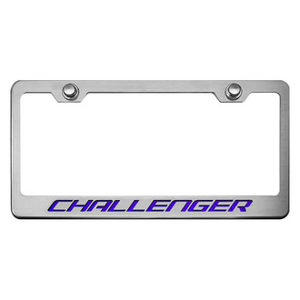 ACC® - MOPAR Licensed Series Brushed License Plate Frame with Dark Blue Solid Challenger Logo