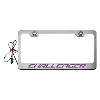 ACC® - MOPAR Licensed Series Brushed License Plate Frame with Challenger Logo and Purple Illuminated