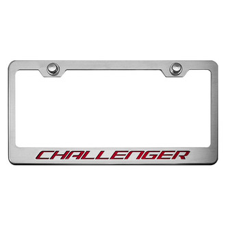 ACC® - MOPAR Licensed Series Brushed License Plate Frame with Red Carbon Fiber Challenger Logo
